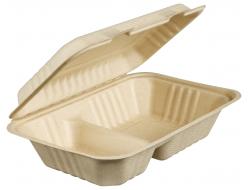 Lunchbox suikerriet 23x15,5x8cm 2-vaks, krimp 50 stuks