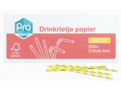 Drinkrietje papier geel wit 210x6mm FSC, doosje 250 stuks