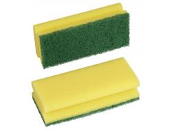 Schuurspons met handgreep geel/groen 14x7 cm, pak 10 stuks