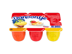 Danoontje fruitkwark banaan aardbei abrikoos 6 x 50 gr per tray, doos 8 trays