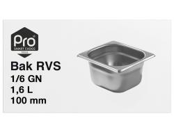 Bak RVS 1/6 GN 1,6 ltr 100 mm, per stuk