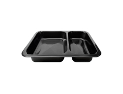 Menuschaal 2-vaks 22,7x17,8x4,9 cm zwart plastic, pak 50 stuks
